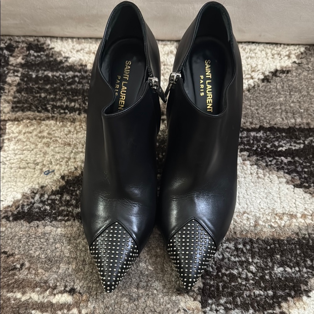 Saint Laurent Paris Black Leather Studded Ankle Booties